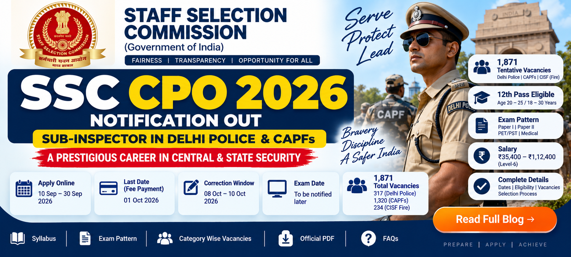 SSC CPO Notification 2026 - 1871 Sub Inspector Vacancies
