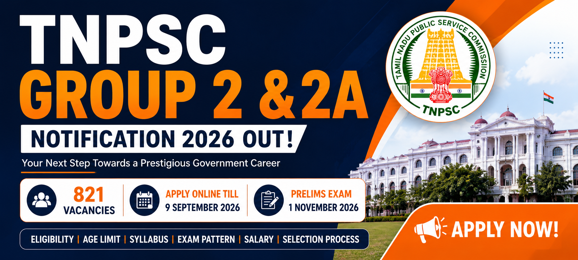 TNPSC Group 2 and Group 2A Notification 2026 - 821 Vacancies
